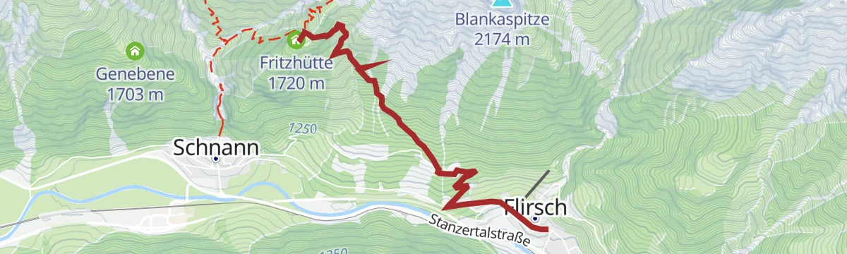Route map: Flirsch - Fritzhütte